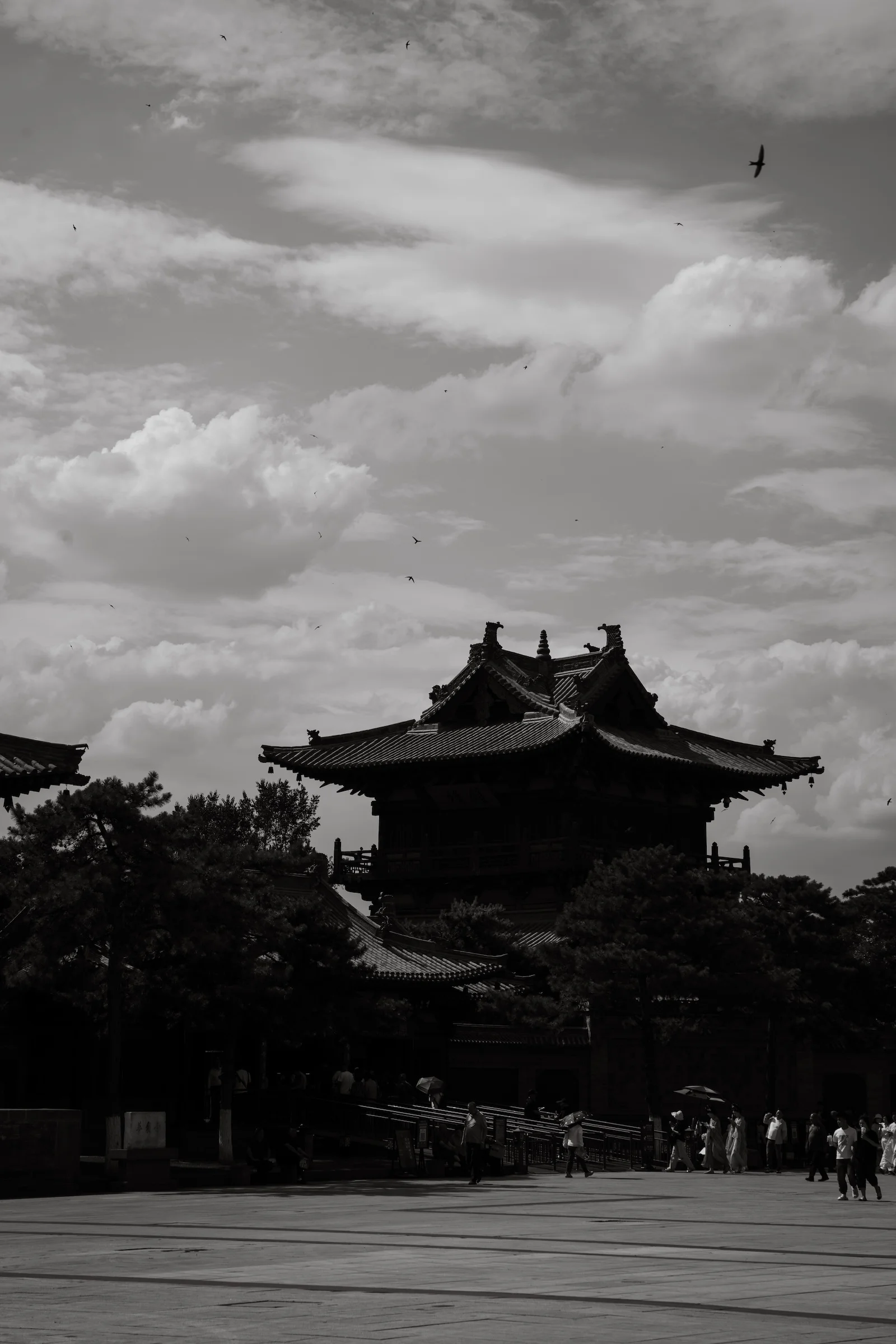 The great hall of a Datong temple under heavy weather