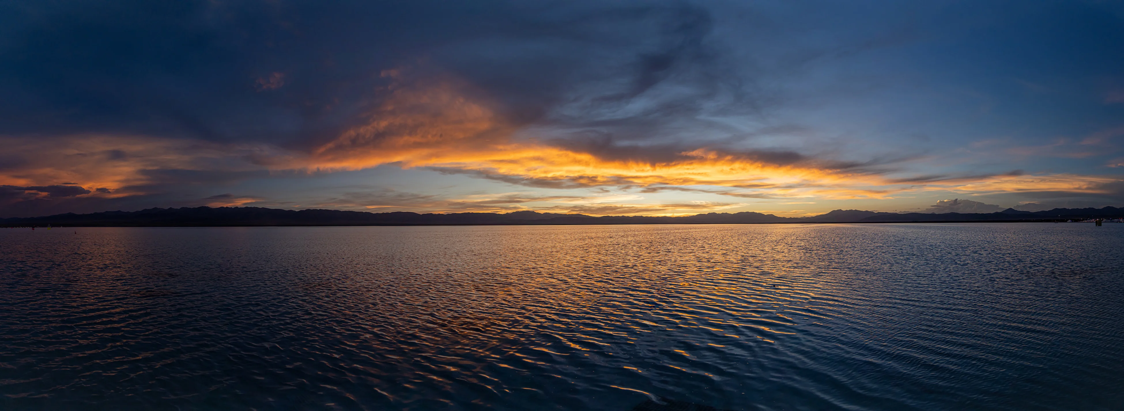 Burning sunset over Qinghai Lake