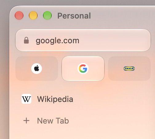 Three pinned tabs in the Cruise sidebar: Apple, Google and IKEA