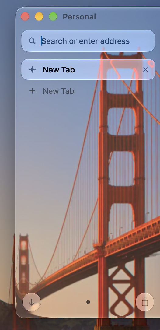 The Cruise sidebar as translucent glass over the Golden Gate Bridge